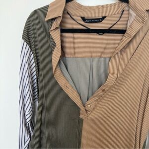 Zara Colorblock Striped Loose Long Sleeve Shirt